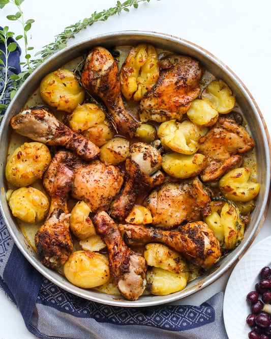 Roasted Chicken And Smashed Potatoes Traybake