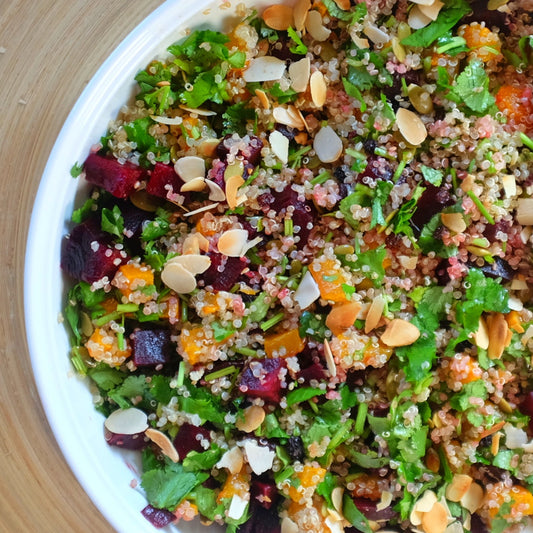 Roasted Beetroot and Pumpkin Quinoa Salad With A Tangy Dressing