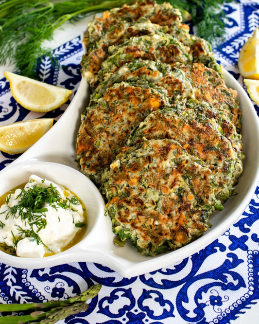 Zucchini & Asparagus Fritters With Feta