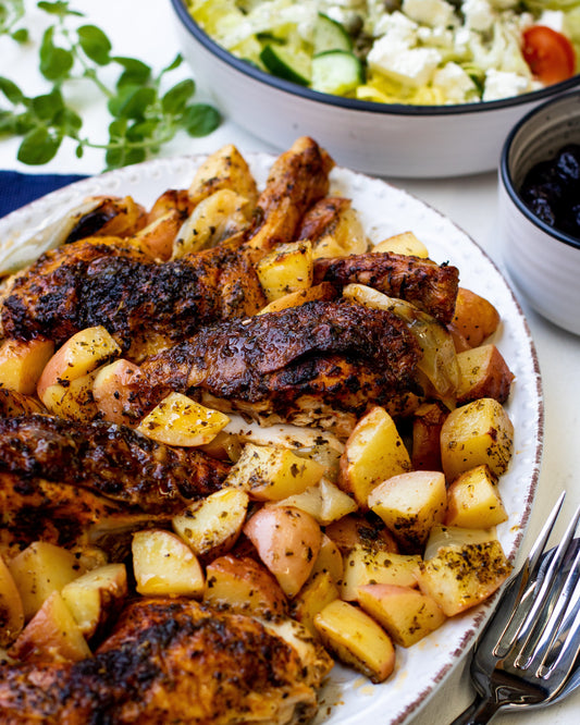 Greek Style Roasted Butterflied Chicken With Potatoes